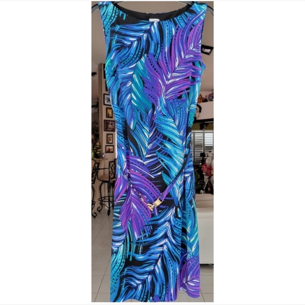 Cache Blue 💙 Purple 💜 Sleeveless Belted Stretch Teresy Bodycon Dress, Size M - Picture 2 of 14